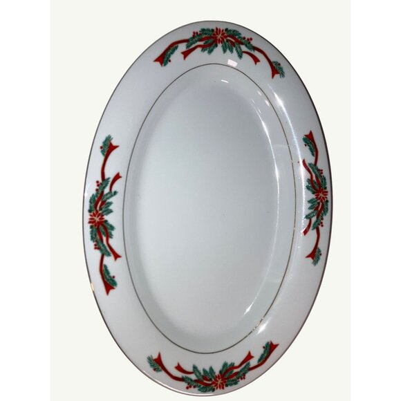 Fair Field Fine China Oval Platter Wit Festive Red & Green Holiday Design Vintag - Picture 9 of 13